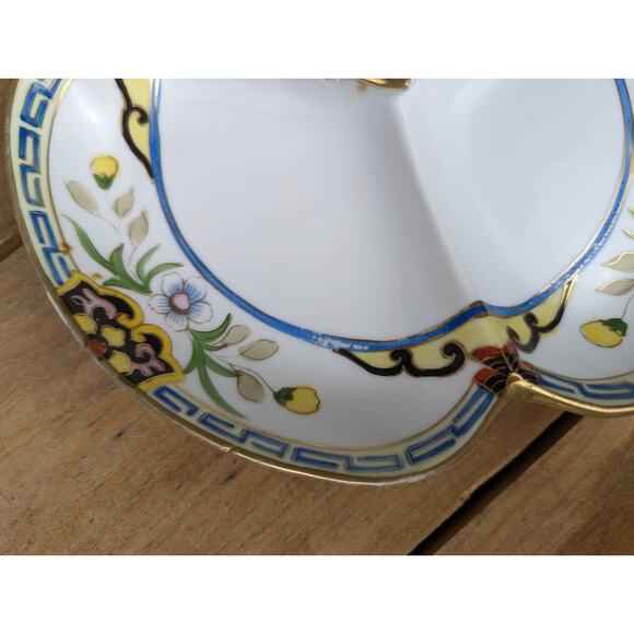 VTG Nippon Candy Dish Hand-Painted Floral Japan 1920-1950 Divided Gold Edge - Picture 8 of 12